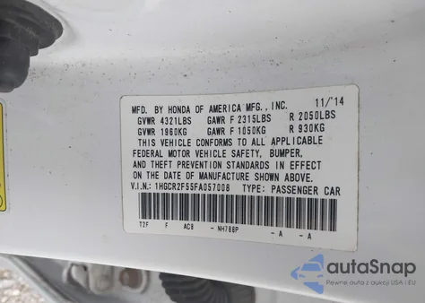 2015 Honda Accord Sport из США, поврежденный, VIN 1HGCR2F55FA057008